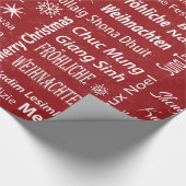 他の言語ギフト用包装紙の赤いメリークリスマス ラッピングペーパー (角)