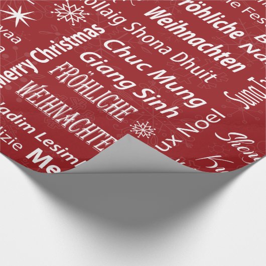 他の言語ギフト用包装紙の赤いメリークリスマス ラッピングペーパー (角)