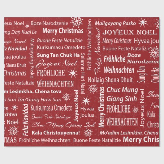 他の言語ギフト用包装紙の赤いメリークリスマス ラッピングペーパー (フラット)
