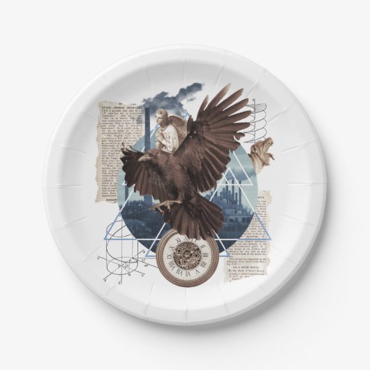他の飛んでいるいくつかの要素のコラージュを持つワシ ペーパープレート (正面)