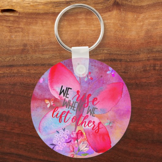 「他を持ち上げると上昇する」水色の蝶 キーホルダー (正面)