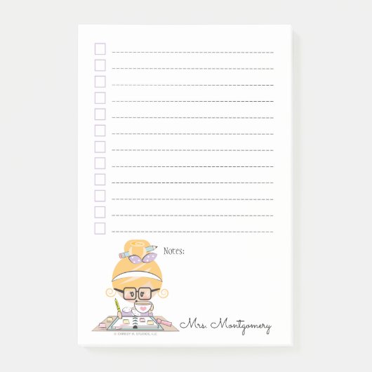 付箋のレッスン・プランのブロンドの女性の先生 ポストイット (正面)