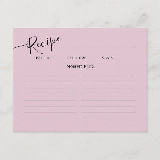 付箋カード　ブライダルシャワー　レシピ エンクロージャーカード (正面)