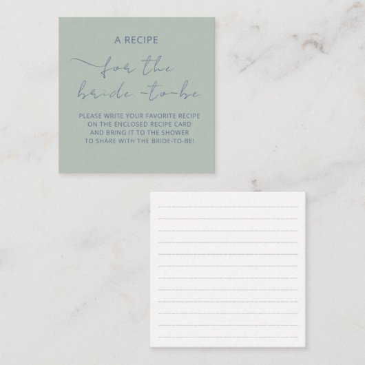 付箋カード「レシピ」 ブライダルシャワーのための エンクロージャーカード (正面/裏面)