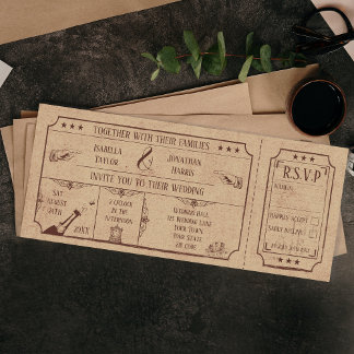 付RSVPのヴィンテージ結婚式招待チケット 招待状