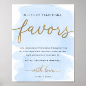 代わりに贈り物サイン 青い水彩 ゴールド ポスター (正面)