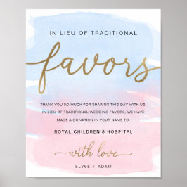代わりのお favors のピンクとブルーの水彩 ゴールド サイン