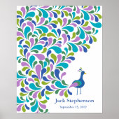 代わりの赤ちゃんシャワーのゲストブックピーコック ポスター (正面)