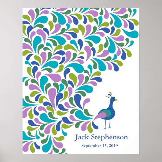 代わりの赤ちゃんシャワーのゲストブックピーコック ポスター (正面)