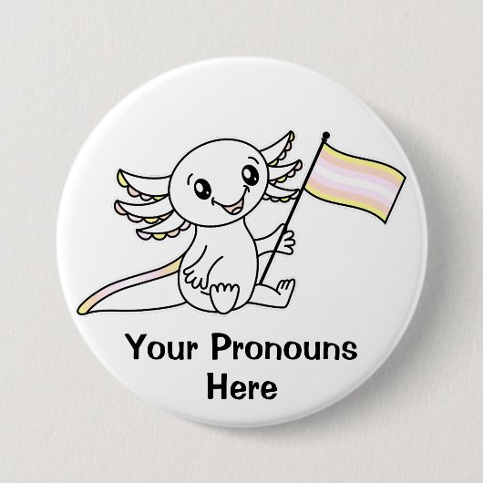 代名詞かわいいアクソロトル+パンゲダープライド国旗LGBTQ 缶バッジ (正面)