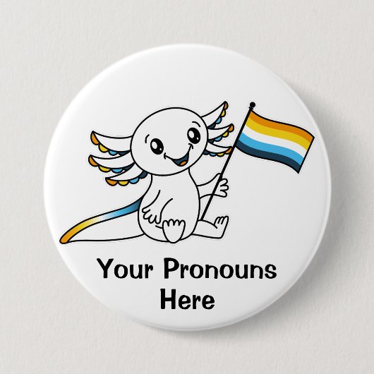 代名詞かわいいアクソロトル+ AroAceプライドフラグLGBTQ+ 缶バッジ (正面)