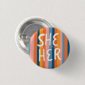 代名詞の手書カラフルきストライプ 缶バッジ (正面&裏面)