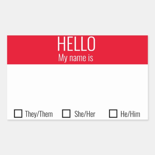 代名詞の選択を含む名前タグバッジ 長方形シール (正面)