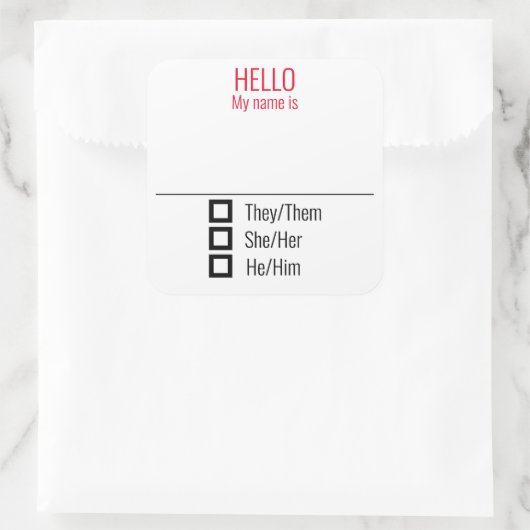 代名詞を含む名前タグバッジ スクエアシール (バッグ)