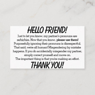 代名詞カード（ze/hirパートナー） 名刺