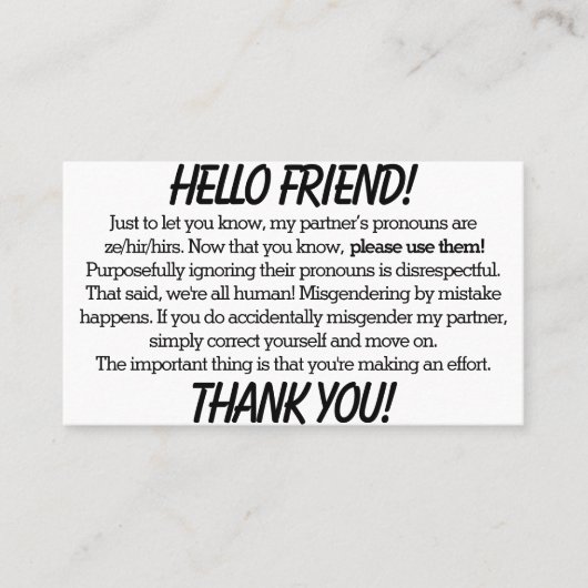代名詞カード(ze/hirパートナー) 名刺 (正面)
