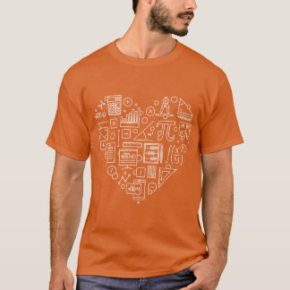 代数ハート 私は数学が大好き クリエイティブ ハート型 アウトライン Tシャツ