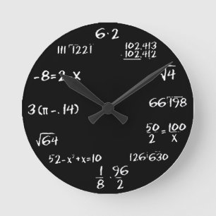 代数学の柱時計-黒 ラウンド壁時計