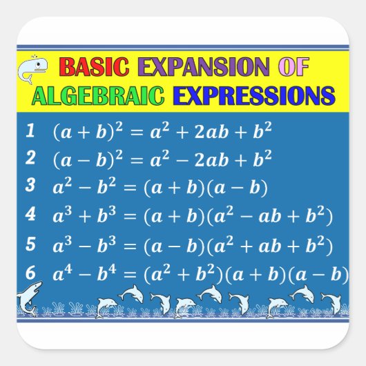 代数学クラスルームのステッカー – 青い海 スクエアシール (正面)