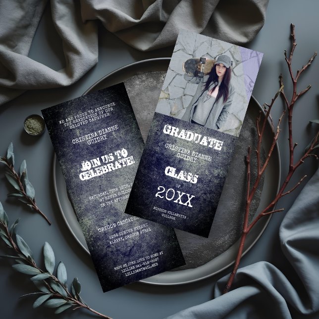 代替のグラウデントグレーダーティメタルテクスチャ (Modern Alternative Graduate Grey Dirty Metal Texture Photo Invitations Cards. )