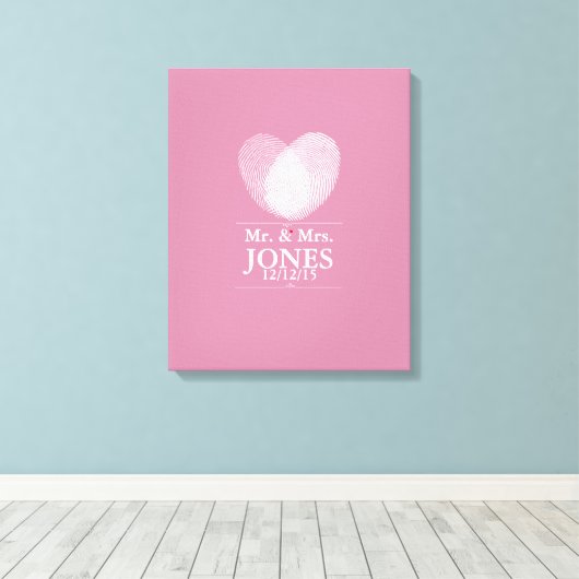 代替の結婚ゲストブックの指紋ハート キャンバスプリント (インサイチュ (ウッドフロア))