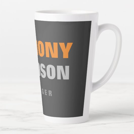 代替パーフェクトサイズグレーオレンジはっきりした文字 カフェラテマグ (右)