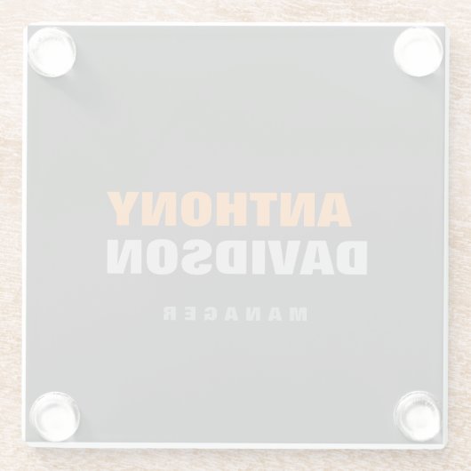 代替パーフェクトサイズグレーオレンジはっきりした文字 ガラスコースター (裏面)