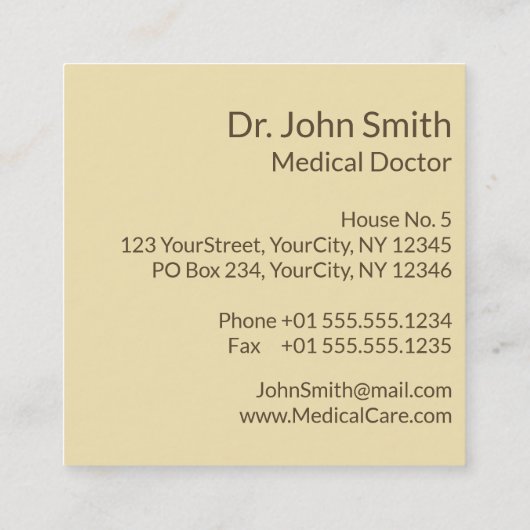 代替メディカルカドゥセウス緑葉色ベージュ スクエア名刺 (裏面)