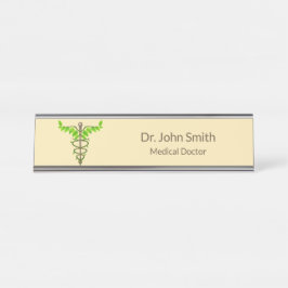 代替メディカルカドゥセウス緑葉色ベージュ デスクネームプレート