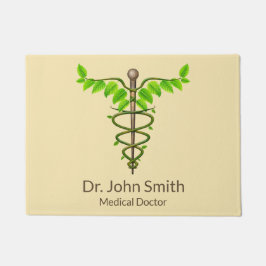 代替メディカルカドゥセウス緑葉色ベージュ ドアマット