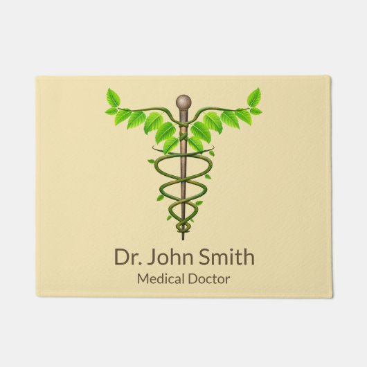 代替メディカルカドゥセウス緑葉色ベージュ ドアマット