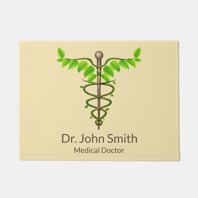 代替メディカルカドゥセウス緑葉色ベージュ ドアマット (正面)