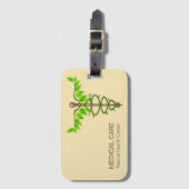 代替メディカルカドゥセウス緑葉色ベージュ ラゲッジタグ (正面縦)