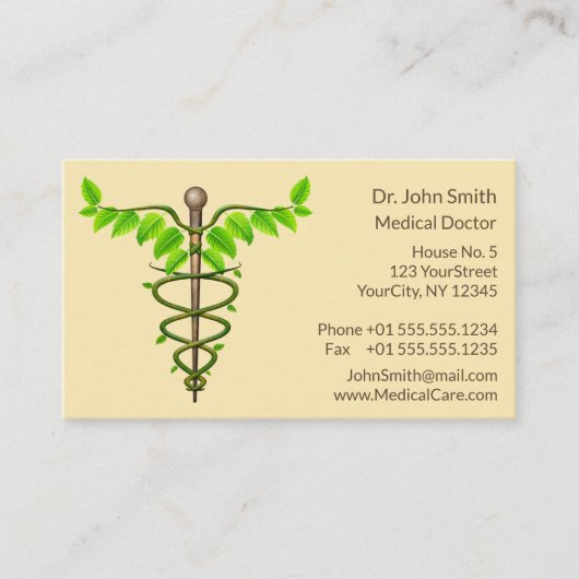 代替メディカルカドゥセウス緑葉色ベージュ 予約カード (正面)