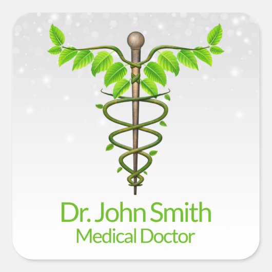 代替メディカルカドゥセウス緑葉色白 スクエアシール (正面)