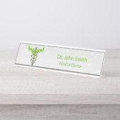 代替メディカルカドゥセウス緑葉色白 デスクネームプレート (正面)