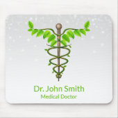 代替メディカルカドゥセウス緑葉色白 マウスパッド (正面)