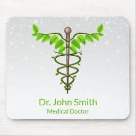代替メディカルカドゥセウス緑葉色白 マウスパッド