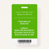 代替メディカルカドゥセウス葉緑色ID バッジ (裏面)