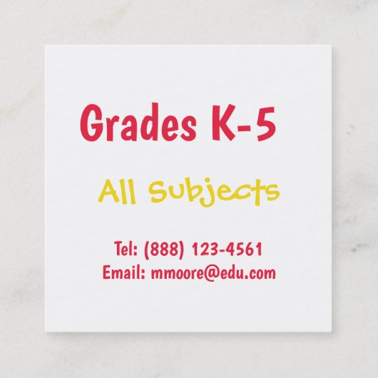 代替先生レッドアップルカラフルクレヨン スクエア名刺 (裏面)