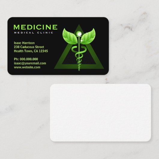 代替医療グリーンカドゥセウス黒名刺 名刺 (正面/裏面)