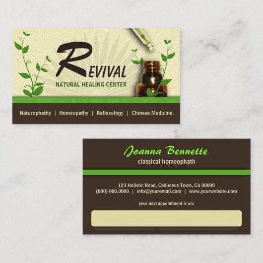 代替医療ホメオパシーボトルとスポイト 予約カード (正面/裏面)