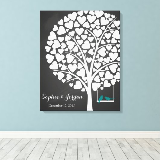代替結婚のゲストブックハートツリーティール(緑がかった色) キャンバスプリント (インサイチュ (ウッドフロア))