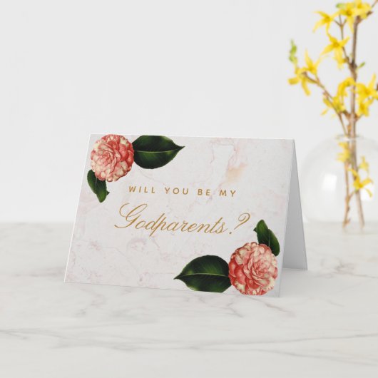 代父母の提案の花のツバキの大理石カード カード (黄色い花)