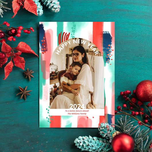 令和6年 新年のご挨拶 現代的な写真 フラット ホリデー カード