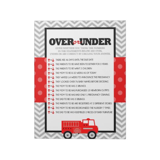 以上または下の消防車の赤ちゃんシャワーゲーム – 40パック ノートパッド (回転)