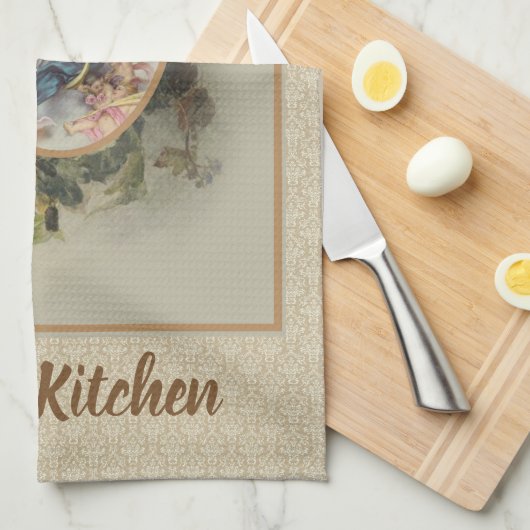 仮定によって聖母マリアの賛美される花柄 キッチンタオル (四つ折り)