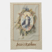 仮定によって聖母マリアの賛美される花柄 キッチンタオル (縦)