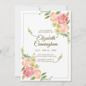 仮想お祝いのWatercolor花模様 招待状 (正面)