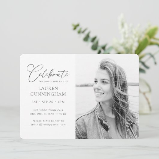 仮想お祝い・オブ・ライフモダンシンプル写真 招待状 (スタンド正面)